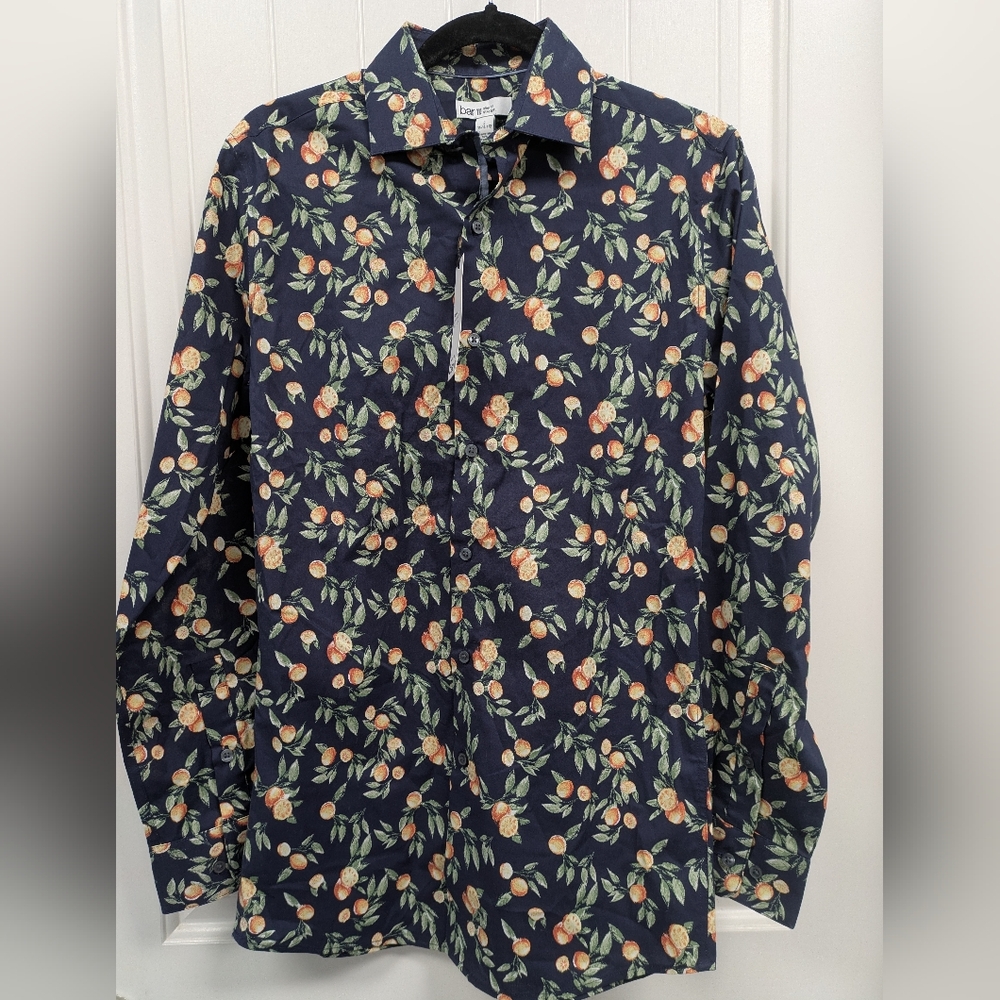 Bar III Men's Slim Fit Navy Citrus Men's Shirt